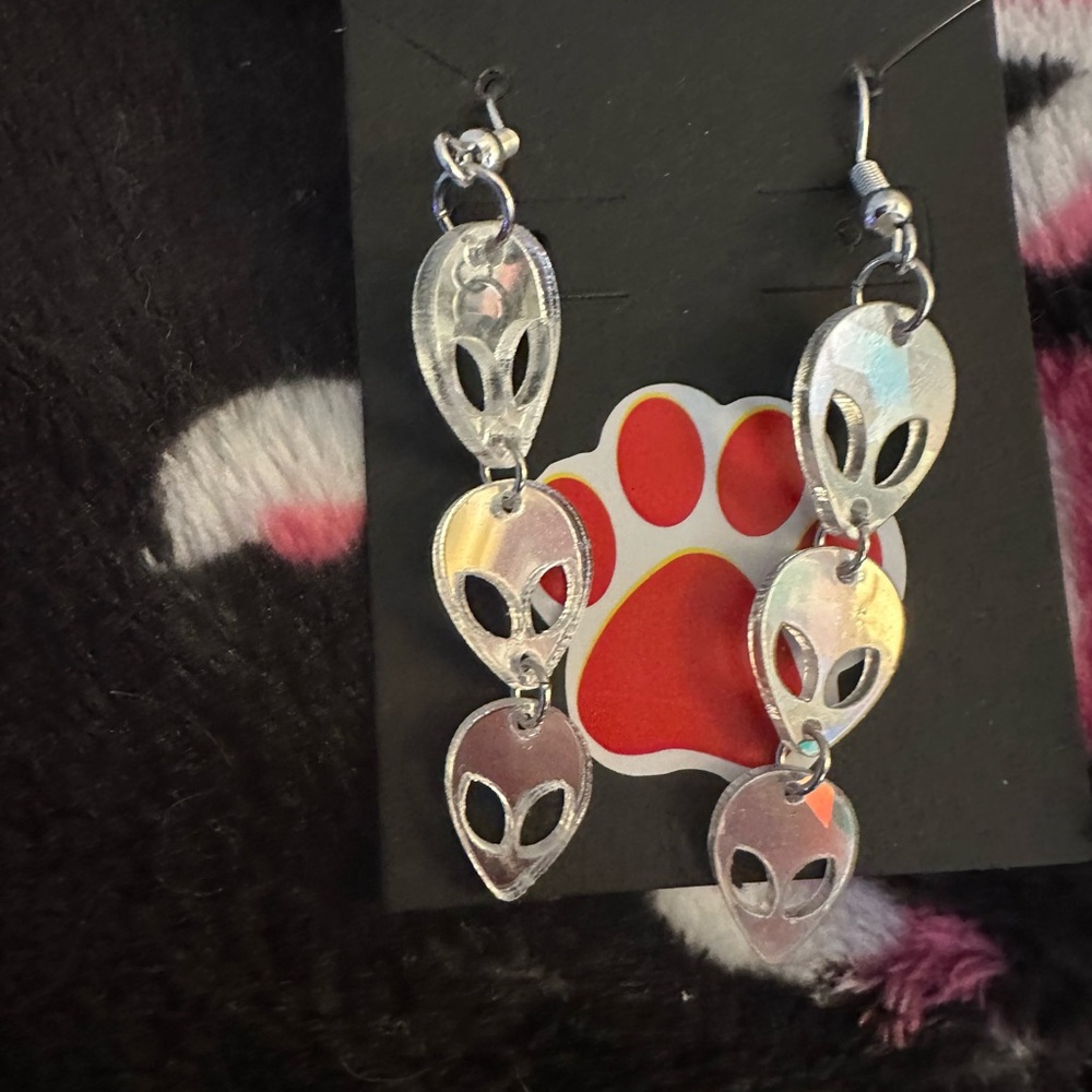 Silver Alien Dangle Earrings